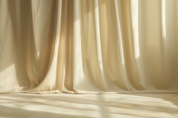 Wall Mural - minimalistic beige background with window curtain shadows for product presentation.
