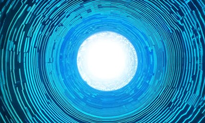 Wall Mural - Abstract Blue Circle Light Tunnel: A mesmerizing journey through a digital tunnel, with concentric circles of vibrant blue leading towards a radiant white light. The image evokes a sense of mystery.