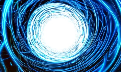 Wall Mural - Abstract Blue Vortex Tunnel: A captivating digital art piece featuring a swirling blue vortex with a luminous white center. The dynamic lines and vibrant colors create a sense of movement and energy.