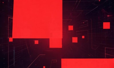 Wall Mural - Abstract Red Squares and Lines in a Dark Background: A captivating and minimalist design featuring bold red squares floating amongst a labyrinth of thin.