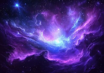 Aufkleber - Amazing nebula in space, with purple and blue colors, starts, with swirling shades of purple and blue, against the background of stars in a fantastic space.