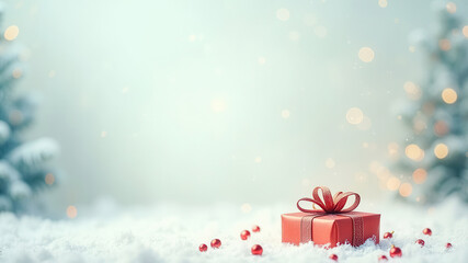 Wall Mural - Beautiful christmas card with gift and copy space