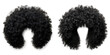 © OGGYA - Two black Afro style wigs with a transparent background