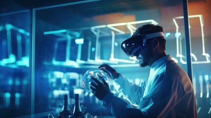 Man Wearing VR Headset in a Lab
