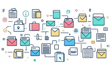 Aufkleber - Digital icons of documents and folders connected together on white background, showcasing seamless file management and organization