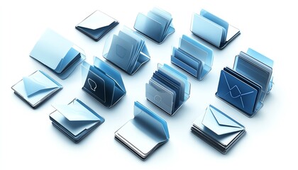 Aufkleber - Set of interconnected digital document and folder icons, isolated on white background, representing organized data management system