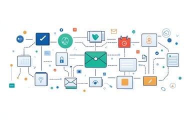 Aufkleber - White background with interconnected digital document and folder icons, symbolizing streamlined data management and file organization