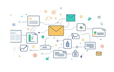 Fototapete - White background with interconnected digital document and folder icons, symbolizing streamlined data management and file organization