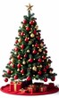 © Mikke - a christmas tree with red and gold ornaments against a white blackground