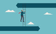 © bahtiarmaulana - Decision to change to better opportunity. Change business approach. Man climbing ladder between opposite arrows. Suitable for business growth, success, progress concepts in presentations, websites