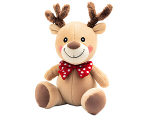 a cute plush reindeer toy with a cheerful expression, perfect for children or festive decorations.