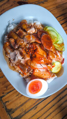 Poster - Red pork and crispy pork on rice, food in Thailand.