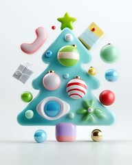 Wall Mural - Colorful and Playful 3D Christmas Tree with Decorative Ornaments and Gift Boxes for Holiday and Festive Designs