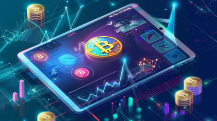 Wall Mural - augmented reality interface showing a live transaction feed with digital currencies, transaction sta