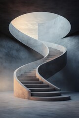 Wall Mural - endless ascent: a concrete spiral staircase curves towards a skylight, promising infinite possibilit