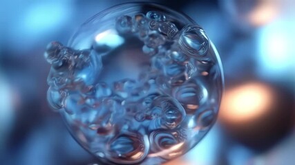 Leinwandbilder - Animation of a spherical glass object with a play of light and colored refractions, where blue tones create a sense of volume through the contrast of sharpness and blur