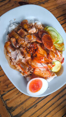 Poster - Red pork and crispy pork on rice, food in Thailand.