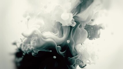 Leinwandbilder - Abstract animation of flowing organic shapes in the form of flowing black and white clouds that merge into each other. The composition is reminiscent of liquid ink or smoke, giving it a smooth and flu