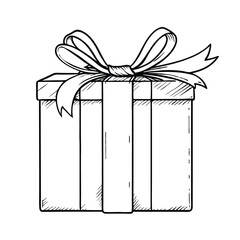 Vector Sketch Gift Box with Ribbon and Bow illustration
