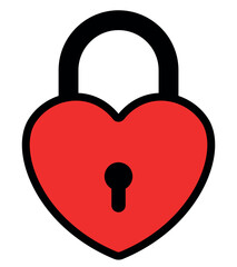 Canvas Print - red heart shaped padlock, color vector illustration of locked lock