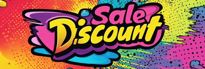 Aufkleber - A vibrant burst of colors features bold text proclaiming a sale and discount, perfect for attracting attention at a shopping event. Generative AI
