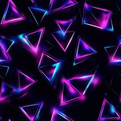 Leinwandbilder - A vibrant futuristic design featuring glowing neon triangles in an abstract arrangement on a dark background