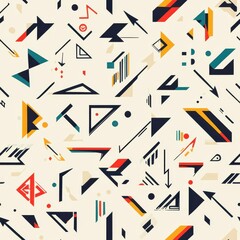 Poster - Dynamic arrangement of colorful arrows and geometric shapes spread across a light background creating a vibrant pattern
