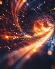 Leinwandbilder - An abstract energy grid creates a mesmerizing double exposure effect, showcasing dynamic light patterns and flowing energy movement