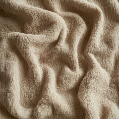 Aufkleber - Soft beige fabric with gentle wrinkles on a textured surface, showcasing its luxurious feel and intricate patterns in natural light