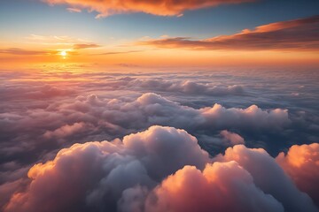 a sunset sky scene with realistic clouds illuminated in vibrant orange hues