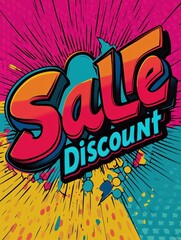 Aufkleber - An energetic display showcases bold comic book text announcing a sale and discount, highlighted by explosive colors. Generative AI