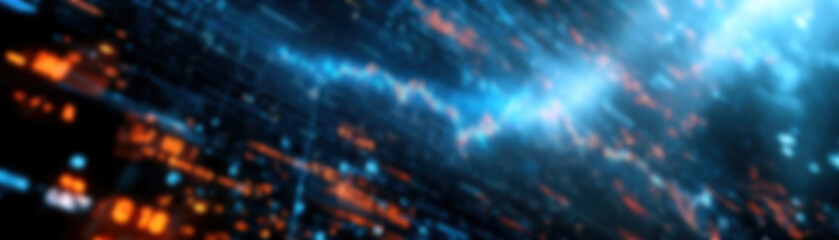 Wall Mural - vibrant digital abstract showcasing the interplay of blue and orange light trails, representing tech