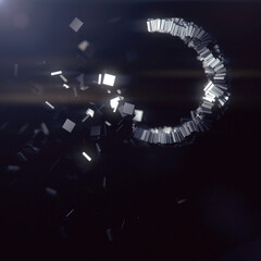 Leinwandbilder - Digital composition of several metallic rectangles gradually forming a ring of chaos. 3d rendering illustration