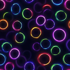 Leinwandbilder - A vibrant pattern of glowing neon circles in an abstract design radiating color in a dark background space, creating an energetic atmosphere
