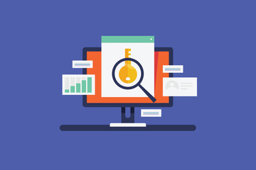 Wall Mural - keyword research, keyword selection, seo keyword, keyword analysis report. vector illustration backg