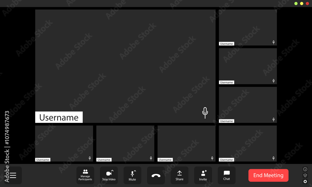 Virtual meeting platform interface showing multiple empty participant ...