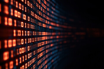 abstract representation of binary code in glowing orange and blue colors, symbolizing digital techno