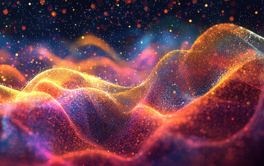 Wall Mural - Vibrant waves of colorful particles create a mesmerizing abstract landscape, evoking a sense of movement and energy in a digital universe.