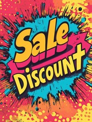 Aufkleber - Explosive bursts of colors showcase bold text declaring a sale and discount, attracting attention with comic book flair and dynamism. Generative AI