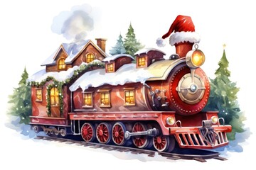 Canvas Print - Train Santa Claus Christmas train locomotive vehicle.