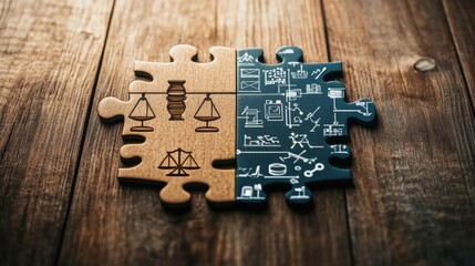 Aufkleber - The puzzle features a contrasting design with technology symbols on one side and scales of justice on the other, symbolizing human rights. Generative AI
