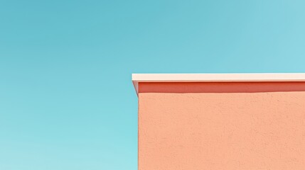 Sticker - A modern architectural wall painted in soft pink against a clear blue sky, showcasing minimalist design and vibrant color contrast.