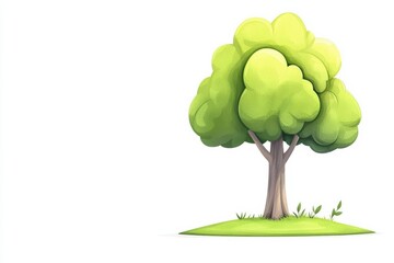 Wall Mural - A vibrant cartoon tree with lush green foliage on a grassy island, perfect for nature-themed designs and illustrations.