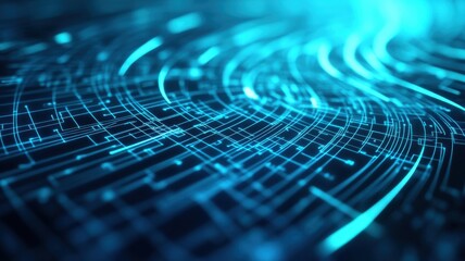 Wall Mural - abstract blue technology background with glowing lines and grids.