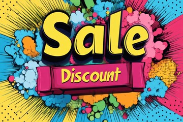 Aufkleber - Bold comic book text bursts with color proclaiming a sale and discounts, creating an energetic atmosphere for shoppers. Generative AI
