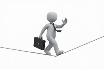 Aufkleber - A 3D stick figure walks on a tightrope with a briefcase.