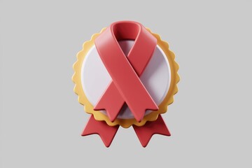 Aufkleber - A 3D render of a golden badge with a red ribbon.