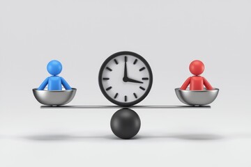 Aufkleber - Time management concept with clock and figures on a scale.