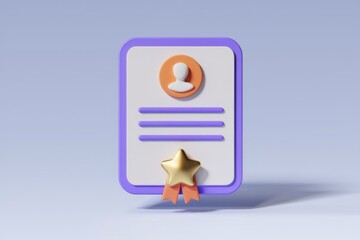 Aufkleber - A 3D rendering of a certificate with a gold star.
