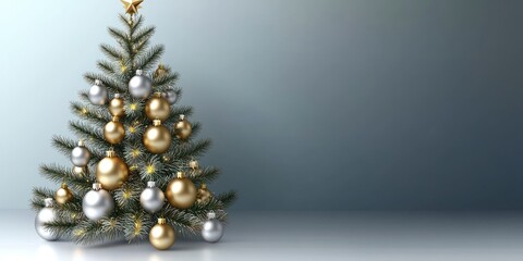 Poster - A decorated Christmas tree with silver and gold ornaments against a gradient background.